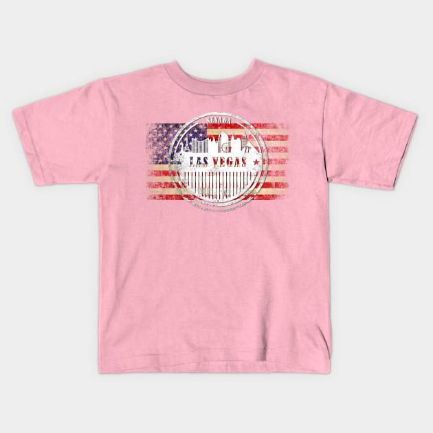 US flag with silhouette Las Vegas City Kids T-Shirt by DimDom